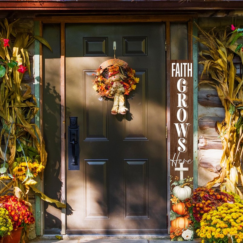 Faith Grows Here Porch Sign – Christian Fall Porch Décor