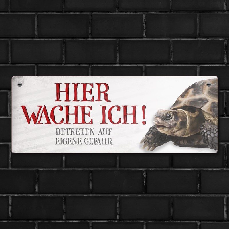 Metal Sign with Turtle Motif and Saying "Betreten auf eigene
