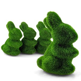 Netuno 4 x Easter Bunny Decorative Figure Green Decorative Easter Bunny Moss Decorative Rabbit in Green Easter Decoration Polystyrene Artificial Grass Rabbit Easter Spring Children Easter Moss Rabbit