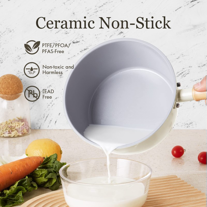 ROCKURWOK Ceramic Nonstick Sauce Pan with Lid, 2.2 Quart Cooking
