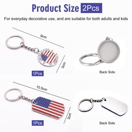 2 Pieces American Flag Keychains, Metal Pendant Keychains, Creative Flagpole Keychain, Bag Pendant, American Flag Gift, silver, Unit size, Modern