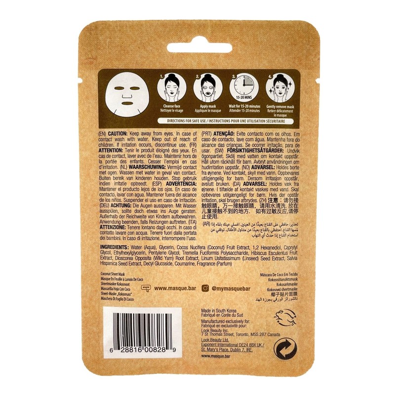 masque BAR Korean Coconut Sheet Mask, Biodegradable Mask & Packaging,
