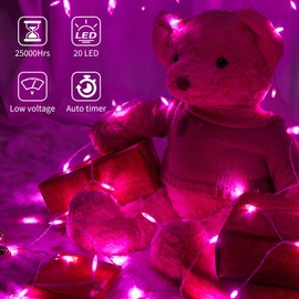 Valentine's Day String Lights Battery Operated, 4 Pack 8 Feet 20 LED String Lights with 8 Modes Waterproof Tree Lights for Outdoor Indoor Holiday Party Garden Xmas Tree Decorations, Pink