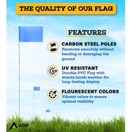 AdirPro 2''x3'' Stake Flags - 100 Pack Pet Boundary Flag -Marking Pennant - Durable Reusable Flag Stakes for Easy Identification Perfect for Surveying Safety Marking and Other Industrial Use (Blue)