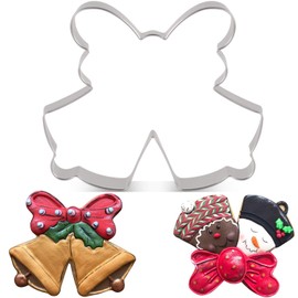 LILIAO Christmas Double Bell with Bow/Ribbon Cookie Cutter - 4.3 x 3.5 inches - Stainless Steel