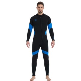 Lemorecn 2mm Wetsuits Front Zip for Men, Men's 2mm Wetsuit Super-Stretch Neoprene Full Body Diving Suit for Water Sports(0201BLACKBLUE-3XL)