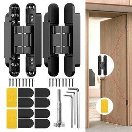 Eegoowa 6" Hidden Door Hinge,Invisible Door,Hidden Door Hinges for Secret Door 3-Way Adjustable Butt 6 x 2.5 x 1 (2PCS) (Black, 6 inches)
