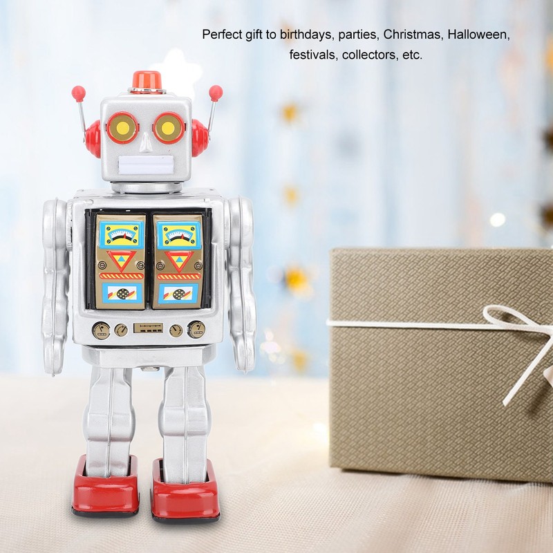 Metal Tin Robot Toy Retro Electric Rotating Figures Model Adult