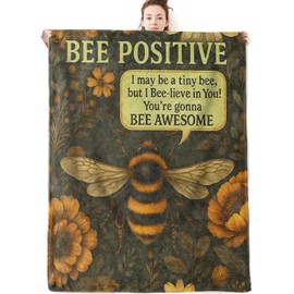 olpddz Bee Blanket Inspirational Gifts for Women Men Kids,60x50inch,Vintage Bumblebee and Floral Blankets,Encouragement Throw for Friend,Family,Bedroom,Couch,Living Room Birthday Decor Throws