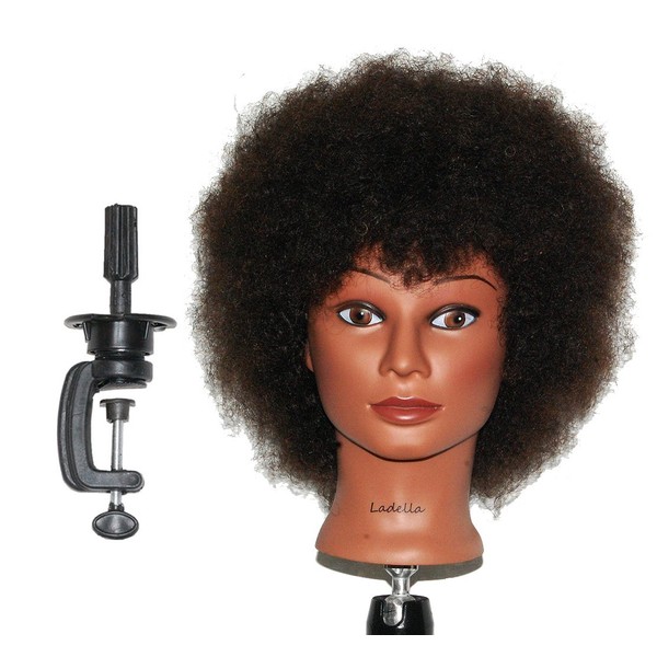 Ladella Beauty Cosmetology Mannequin Afro Head 100% Human Hair Ethnic Hairdresser Training Head Manikin Head - KEIRA + CLAMP