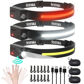 SEVENKA 3 Rechargeable Headlamps with Red Light, LED Headlamp Flashlight with Carrying Case, 1000 Lumen 230° Wide Beam & Spot Light, Sensor Mode, 2.47oz Lightweight Head Lamp for Camping