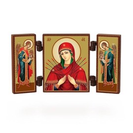 NKlaus - Seven Arrows Mother of God - Christian Icon Triptych - Semistrel'naja - Travel Altar Wood 36170