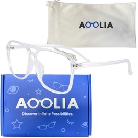 AOOLIA Aviator Reading Glasses for Women Men TR90 Square Blue Light Standard Anti-Reflective Coating Readers (Clear, 2, diopters)