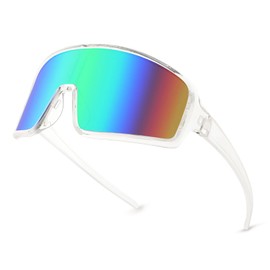 WANWAN Men's Sunglasses Large Frame Fashion Cycling Sports Running Driving Fishing Trekking, White Frame Gradient Green Lens