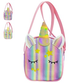 YOUYIKE Unicorn Shoulder Bag for Girls, Girls Handbag, PU Leather Shoulder Bag, Adjustable Shoulder Strap, Backpack Unicorn Girls, Deep Rainbow