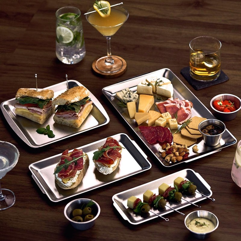 Wagensteiger SUS304 Stainless Steel Serving Platters, Rectangle Metal Dinner Plates
