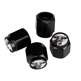 Muishi Crazy Cow Face Tire Valve Stem Caps, Aluminum Black Stem Tire Valve Caps Universal Stem Covers for Cars, SUVs, Trucks, Bikes, Motorcycles, Bicycles (4 Pack)