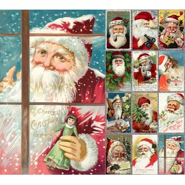 PIXILUV CHRISTMAS SANTA PORTRAITS (Pack of 12) Notecards Small Greeting Cards # Merry Santa Claus St Nicholas ~ Vintage Christmas Postcards Reprint