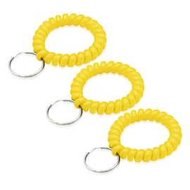 TENOC Spiral Coil Keychain 3 Pcs, Anti-lost Key Chain Holder Lanyard Cord, Yellow