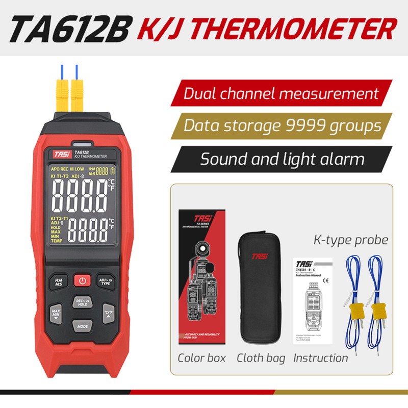 TASI TA612B 2 Channels K/ J Type Thermocouple Thermometer -200~1372℃/