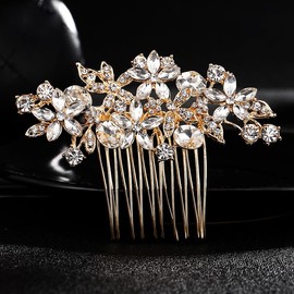 Crystal Bridal Hair Comb Gold Wedding Hair Accessory with Clear Rhinestones Bridal Handmade Hair Piece for Brides Women