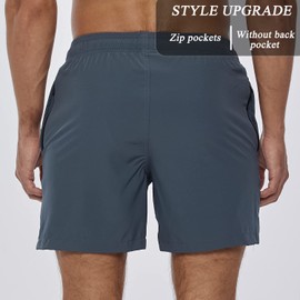 SILKWORLD Men's Quick Dry Beach Shorts with Zip Pockets, gray, XL
