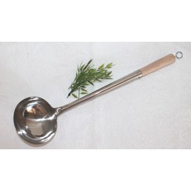 AAF Nommel®, Ladle for Wok Pans and Large Pots for Hanging Stainless Steel Size L 50 cm Long Trowel Diameter 13 cm with Wooden Handle Riveted No. 003