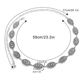 SEDEX Western Metal Concho Belt, Cowgirl Belt Fashion Boho Waist Chain Y2K for Jeans Dresses Pants Adjustable Vintage Concert Accessories