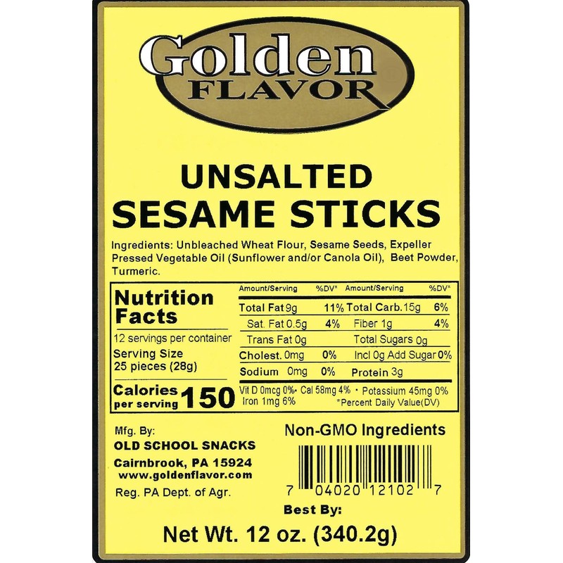 Golden Flavor - Unsalted Sesame Sticks - 12 oz bags