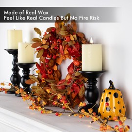 Fanna 4" Flameless LED Pillar Candles with Timer for Wreath, Battery Operated Rustic Wax Candles with Remote for Christmas, 8 Batteries Included - Set of 4 - Ivory