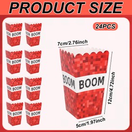 SAVITA 24pcs Pixel Popcorn Boxes, Pixel Theme Popcorn Goodie Bags Boom Candy Snack Food Party Favor Containers Bucket Holder Birthday Party Supplies Decorations for Home