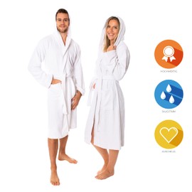 Lavea Mexico Luxury Bathrobe with Hood, 100% Cotton, Soft and Absorbent, Ideal for Spa and Home, Unisex Design, Size S, White