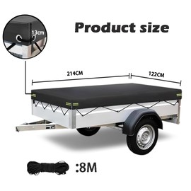 Trailer Tarpaulin Flat Tarpaulin 214 x 122 x 13 cm Tarpaulin for Trailers with Tarpaulin Rope Reinforced Oxford Material Waterproof Windproof Tear-Resistant Tarpaulin Trailers for Many Car Trailers