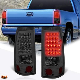 PM PERFORMOTOR Full LED Tail Lights Brake Lamps Assembly Compatible with 99-03 Chevy Silverado/GMC Sierra,Chrome Housing/Smoked Lens
