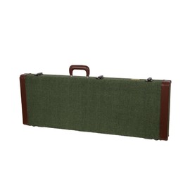 Crossrock Electric Guitar Case for Fender Stratocaster & Telecaster | Green Chevron Tweed, Plush Velvet Interior, Security Lock, Reinforced Hardware – Master Series (CRW760EGN)