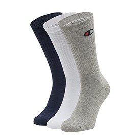 Champion Unisex Core 3pp Crew Ankle Socks, Blu Marino, Bianco, Grigio Melange Chiaro, 8-Jun UK