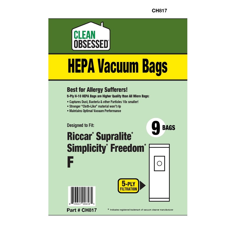Clean Obsessed H-10 HEPA Bags Fits Riccar Supralite & Simplicity