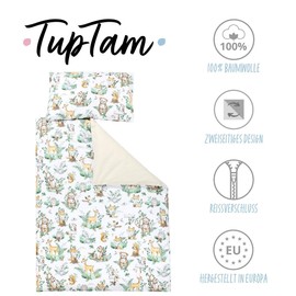 TupTam Children's Bed Linen Patterned 2-Piece Reversible Bed Linen, Colour: Animals with Leaves, Size: 135 x 100 cm