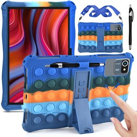 DETUOSI 11 inch Tablet Case Compatible with COLORROOM Android 14, AOCWEI X800, with Shoulder Strap and Stylus Pen, Multi-Angle Protective Cover for TECLAST P50, Dazzling Dark Blue