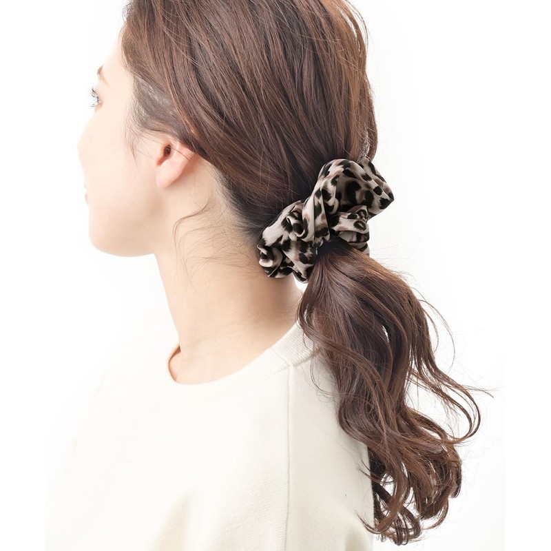 Vingtaine HS-123-BE Leopard Pattern Scrunchie, Leopard Pattern, Easy Hair Accessory,
