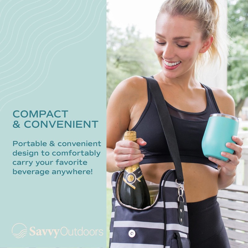 Savvy Outdoors Insulated Wine Tote Bag with Stemless Glasses &