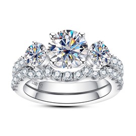 AimiIee Moissanite Wedding Rings Bridal Set 3.7CTTW D Color VVS1 Clarity Round Brilliant Cut Lab Created Diamond S925 Sterling Silver Wedding Band Engagement Rings Christmas Gift for Women with Certificate(6.5)
