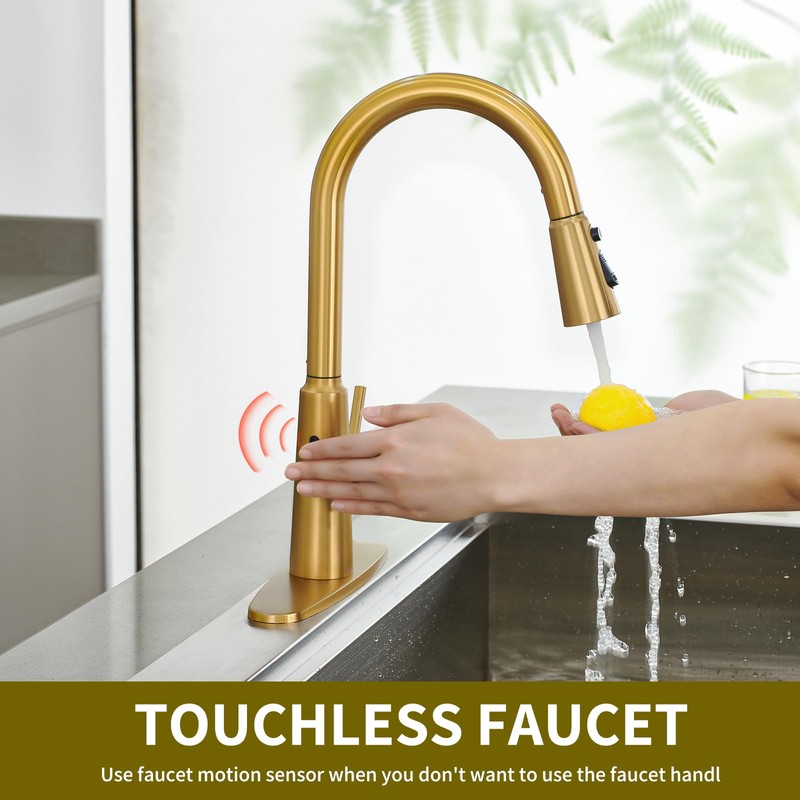 Tohlar Gold Touchless Kitchen Sink Faucet, Smart Bar Faucets with