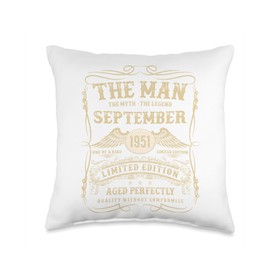 September 1951 74 Year Old Birthday Gifts for Men 74th Bday Throw Pillow