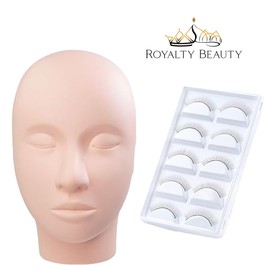 Practice Doll Eyelash Extension Mannequin Head, Doll Head for Lash Extensions, Eyelash Mannequin Head with 5 Pairs Removable Eyelids By Royalty Beauty