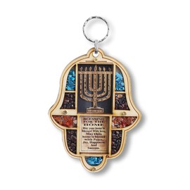My Daily Styles Jewish Wooden Hamsa Menorah Blessing for Home - Good Luck Wall Decor with Simulated Gemstones