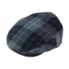 Glen Appin of Scotland Limited 100% Wool Harris Tweed Flat CapAssorted Sizes Mens Head Accessories, Grey and Black Tartan, L