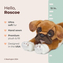 Bearington Dog Stuffed Animal - Realistic Dog Plush Boxer Brown Puppy Plushies for Kids - Roscoe 15"