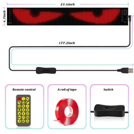 Devil's Eye:23.42"x4.72" Programmable ojos led para carro Windshield Display for Sedans, SUVs & Medium Trucks - USB-Powered LED Matrix Panel, Remote/App Control, Custom Car