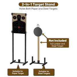 Balie Space 2-in-1 Shooting Target Stand Holder with 10pcs 17x25 Inch Paper Targets for Outdoor, Heavy Duty Range Base Adjustable Width from 8" to 24" for Cardboard Silhouette and Steel Target, Black